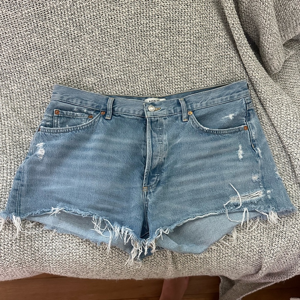 Agolde Light Blue Distressed Jean Shorts